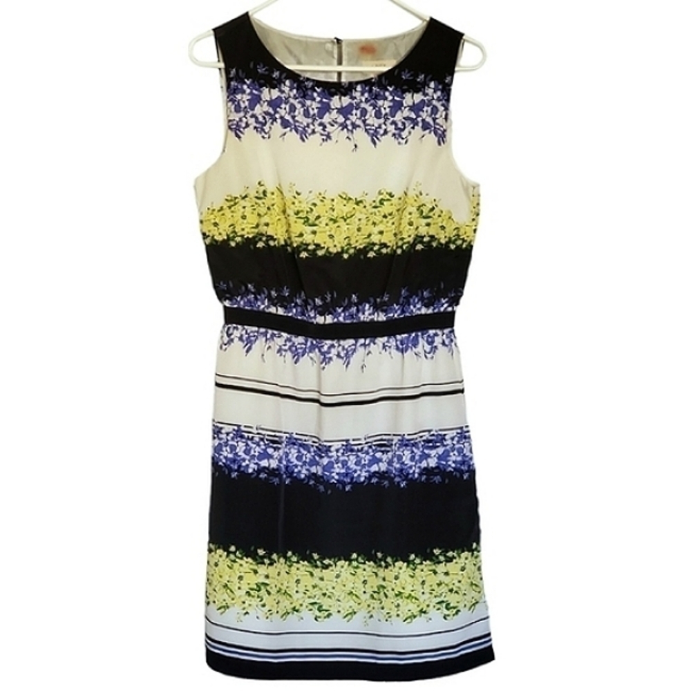 2099 * Ann Taylor Loft Spring Midi Dress White Navy Blue Size S